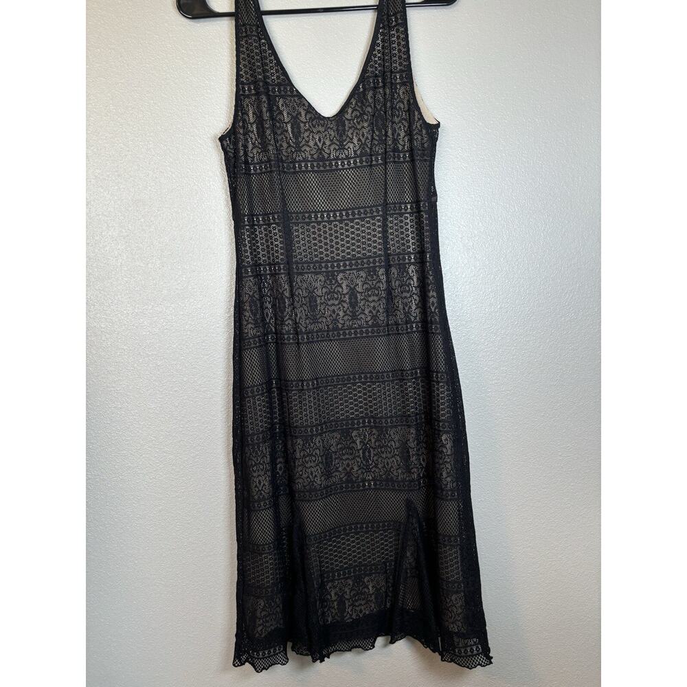 IDEOLOGY Lace Sheath Dress Medium Black W/ Beige Underlayer Cocktail Sleeveless - Picture 3 of 7